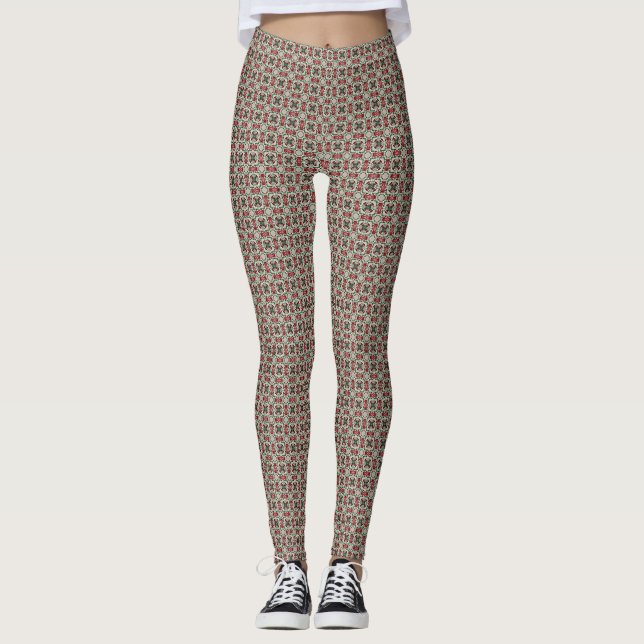 Eclectic Rustic Grungy Muted Christmas Pattern Leggings (Front)