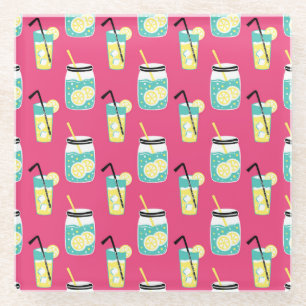 Eclectic summer elements, vintage seamless backgro glass coaster
