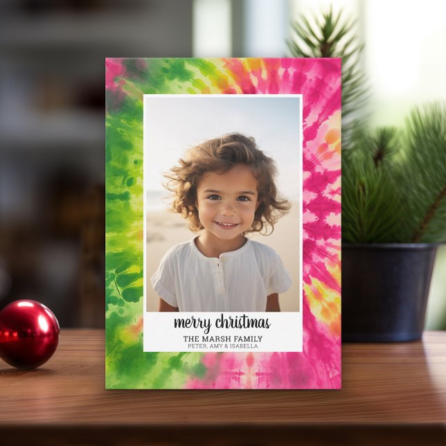 Eclectic Tie Dye - Christmas Photo Colourful Brigh Holiday Card (Retro Tie Dye Pattern Christmas Card. Add a little color to your holiday with this online photo card)