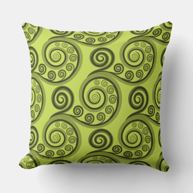 Eclectic Yellow-Green Fern Frond Curl Throw Pillow (Front)