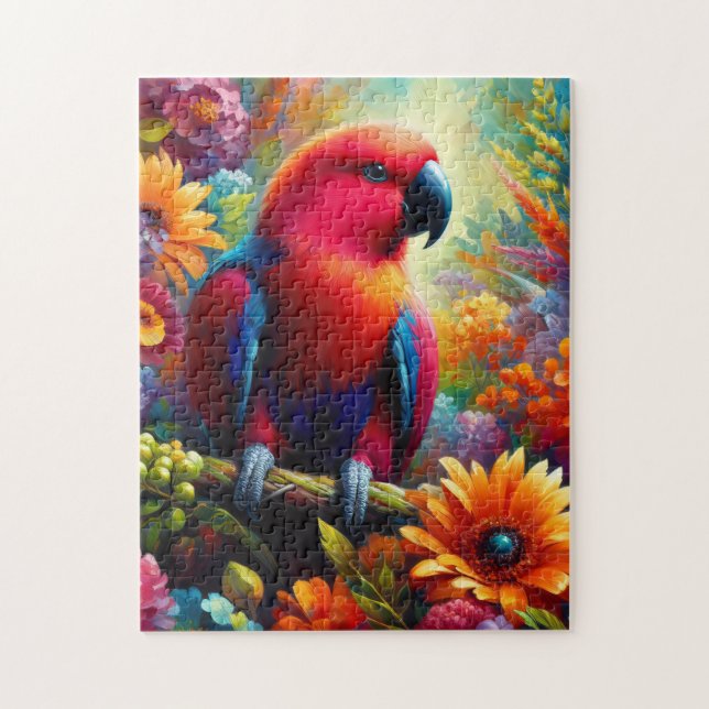 Eclectus Parrot with Colourful Flowers Jigsaw Puzzle (Vertical)