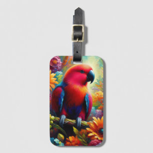 Eclectus Parrot with Colourful Flowers Luggage Tag