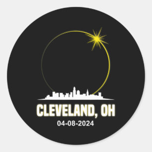 Eclipse 2024 Cleveland Skyline Ohio Solar Eclipse Classic Round Sticker