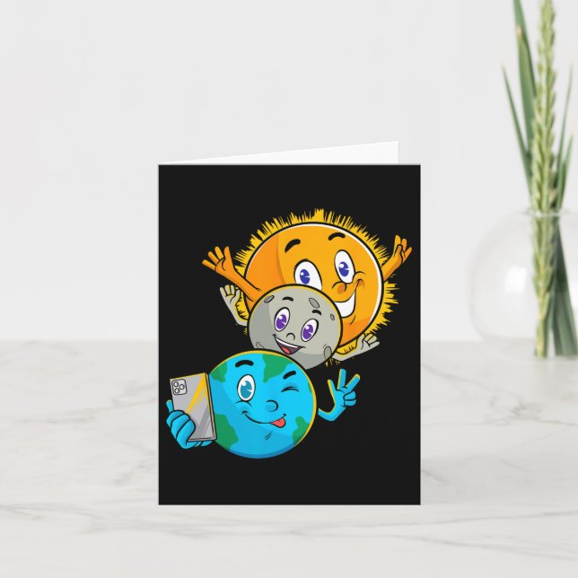 Eclipse 2024 Funny Earth Sun Moon Selfie Space Kid Card (Front)