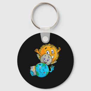 Eclipse 2024 Funny Earth Sun Moon Selfie Space Kid Key Ring