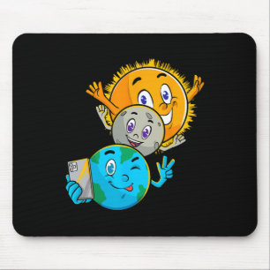 Eclipse 2024 Funny Earth Sun Moon Selfie Space Kid Mouse Pad