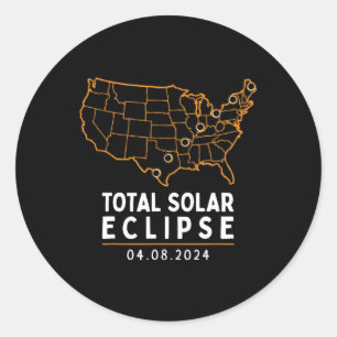 Eclipse 2024 Party America Totality Total Usa Map Classic Round Sticker