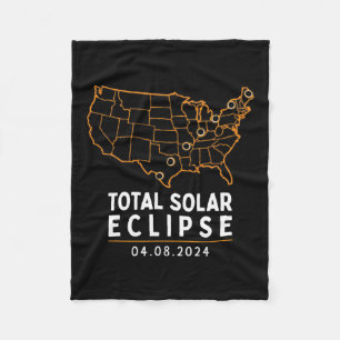 Eclipse 2024 Party America Totality Total Usa Map  Fleece Blanket