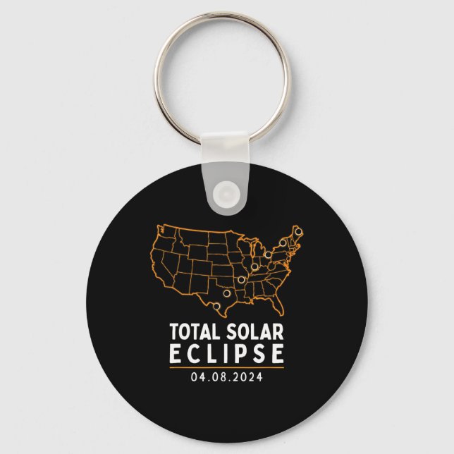 Eclipse 2024 Party America Totality Total Usa Map  Key Ring (Front)
