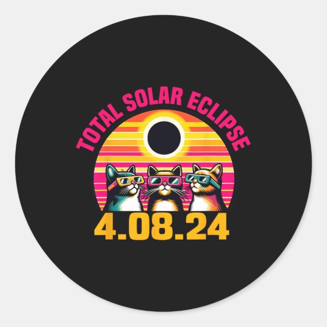 Eclipse 2024 Total Eclipse April 8th 2024 Cat Gles Classic Round Sticker (Front)