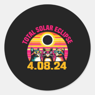 Eclipse 2024 Total Eclipse April 8th 2024 Cat Gles Classic Round Sticker