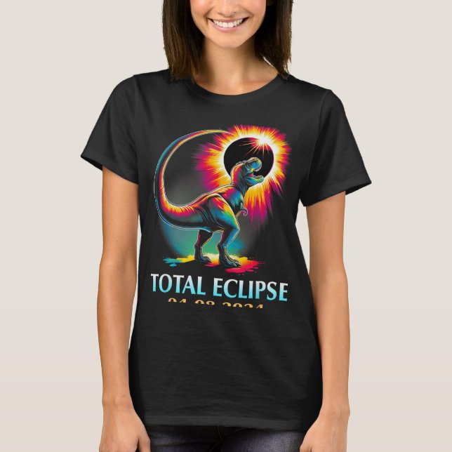 Eclipse 2024 Total Solar Eclipse T Rex Dinosaur  T-Shirt (Front)
