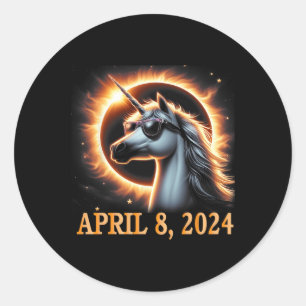 Eclipse 2024 Unicorn Wearing Solar Eclipse Gles Classic Round Sticker