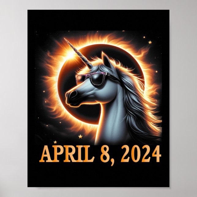 Eclipse 2024 Unicorn Wearing Solar Eclipse Gles  Poster (Front)