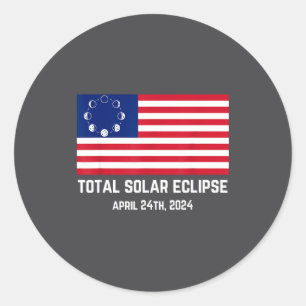 Eclipse 2024 Usa Flag Funny American Total Solar E Classic Round Sticker