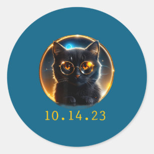 Eclipse Cat October 2023 Total Annular Solar Eclip Classic Round Sticker