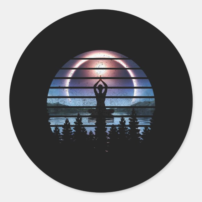 Eclipse Celestial Calmness Inspirational Yoga  Classic Round Sticker (Front)