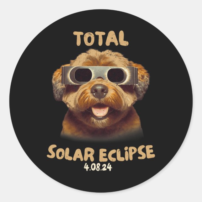 Eclipse Dog Wearing Solar Eclipse Gles  Classic Round Sticker (Front)