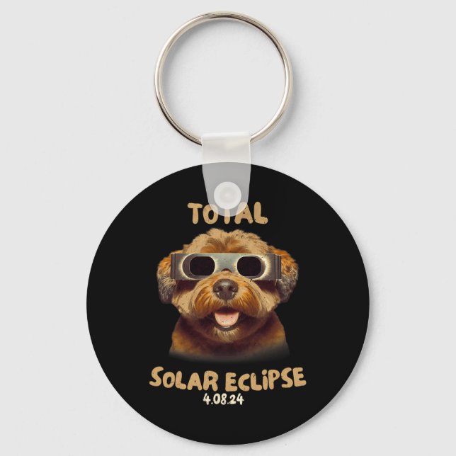 Eclipse Dog Wearing Solar Eclipse Gles  Key Ring (Front)