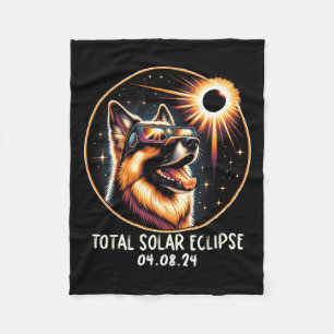 Eclipse German Shepherd Wearing Gles April 8 2024 Fleece Blanket