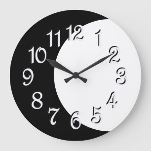 Eclipse In Black And White Large Clock
