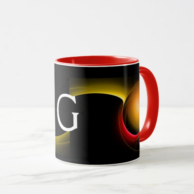ECLIPSE MONOGRAM Red Yellow Orange Black Fractals Mug (Front Right)