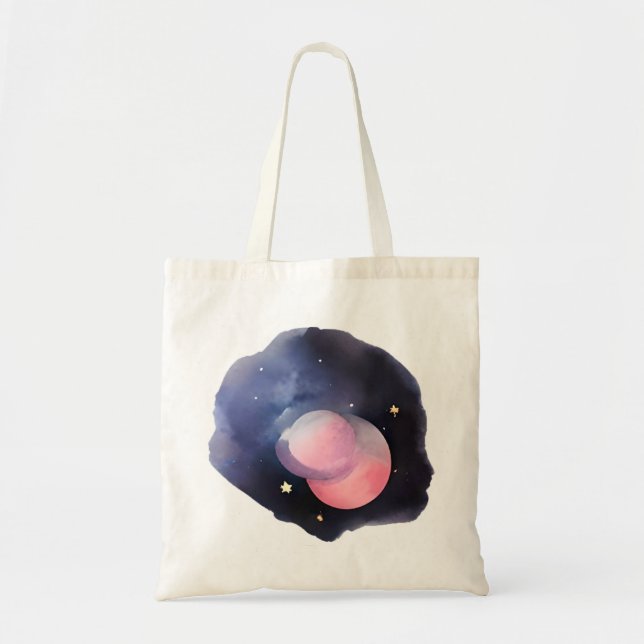 Eclipse of Dreams: Celestial Watercolor Tote Bag (Front)