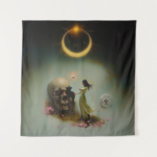 Eclipse Priestess Moon Occult Dark Witchy AI Art Tapestry
