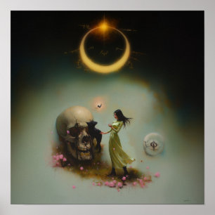 Eclipse Priestess Moon Witchy AI Art Matte Value Poster