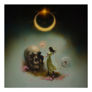 Eclipse Priestess Moon Witchy AI Art Semi-Gloss Poster
