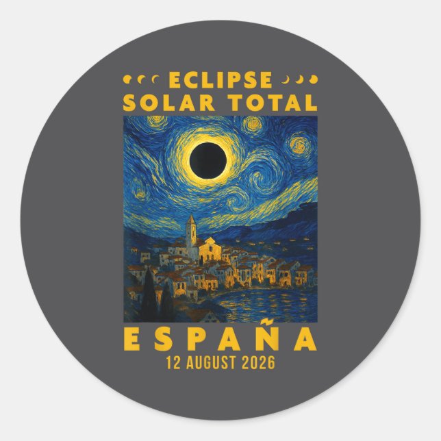 Eclipse Solar Total España 2026  Classic Round Sticker (Front)