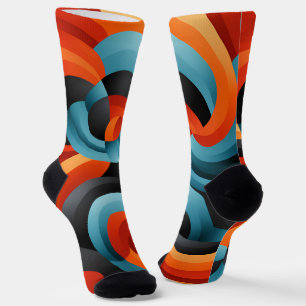 Ecliptic Fusion: Blue, Black, and Orange Abstract  Socks