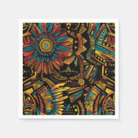 Eco-Chic Cyan "Aztec Dream" Beverage Cocktail Napk