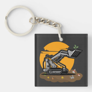 Eco Excavator Planting Greenery in Trash Cleanup  Key Ring