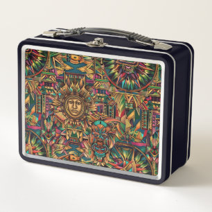 Eco-Friendly Black "Vibrant Historical Emblem" Kid Metal Lunch Box
