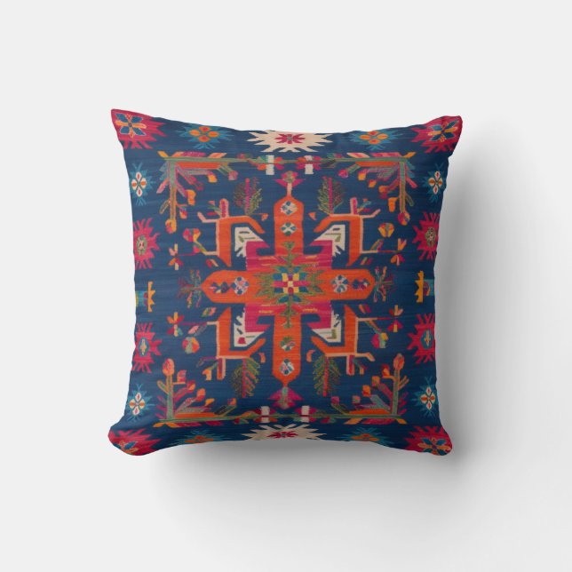 Eco-Friendly Blue Kilim Pillows: Sustainable  Cushion (Front)
