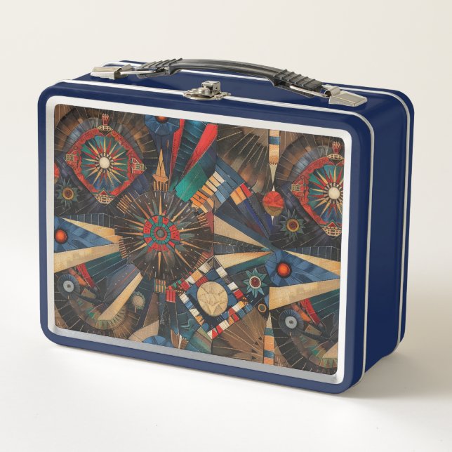 Eco-Friendly Cyan "Ancient Indigenous Chronicles"  Metal Lunch Box (Front)