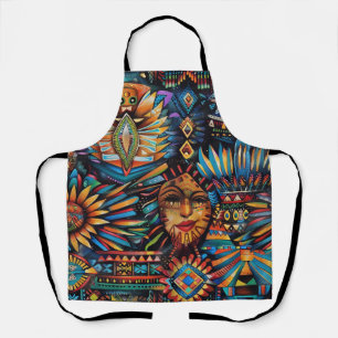 Eco-Friendly Cyan "Pre-Columbian Tapestry" Cooking Apron