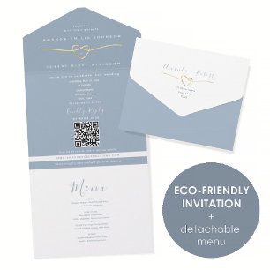 Eco Friendly Dusty Blue Wedding All In One Invitation