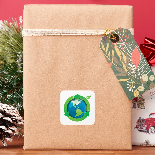 Eco Friendly Earth Recycling Symbol Square Sticker (Creator Uploaded)