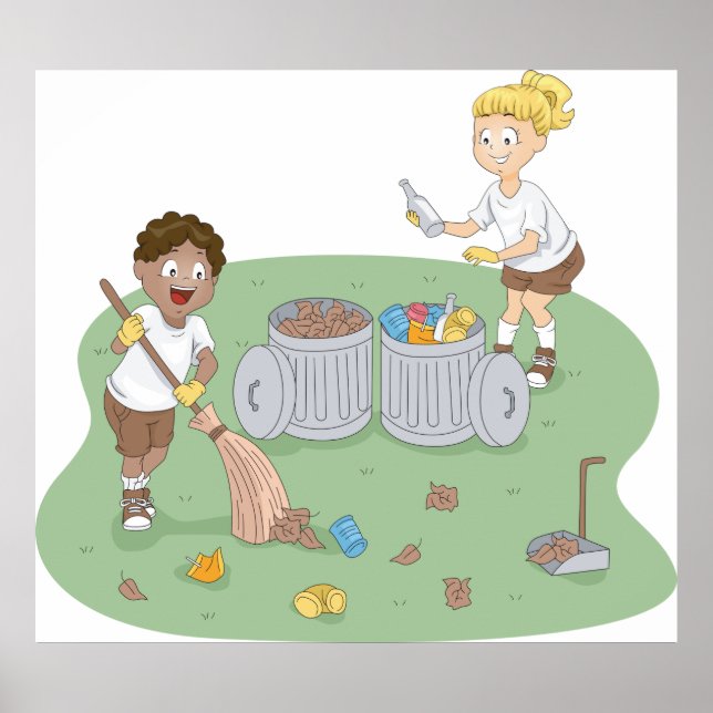 Eco-Friendly Kids Cleaning Campsite Recycling  Poster (Front)