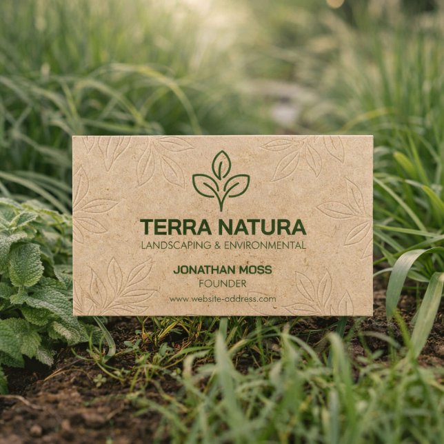 Eco-Friendly Leaf Logo Kraft Look Landscaping Business Card (Creator Uploaded)