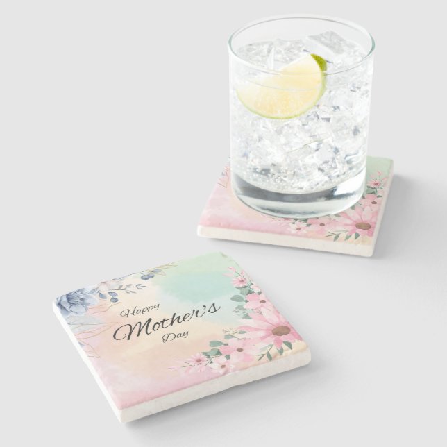 Eco-Friendly Mother's Day Floral Stone Coaster (Side)