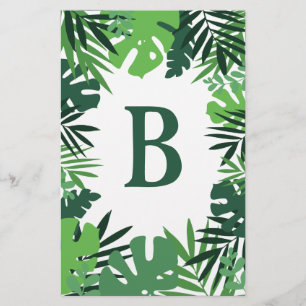 Eco friendly palm leaves, tropical jungle monogram stationery