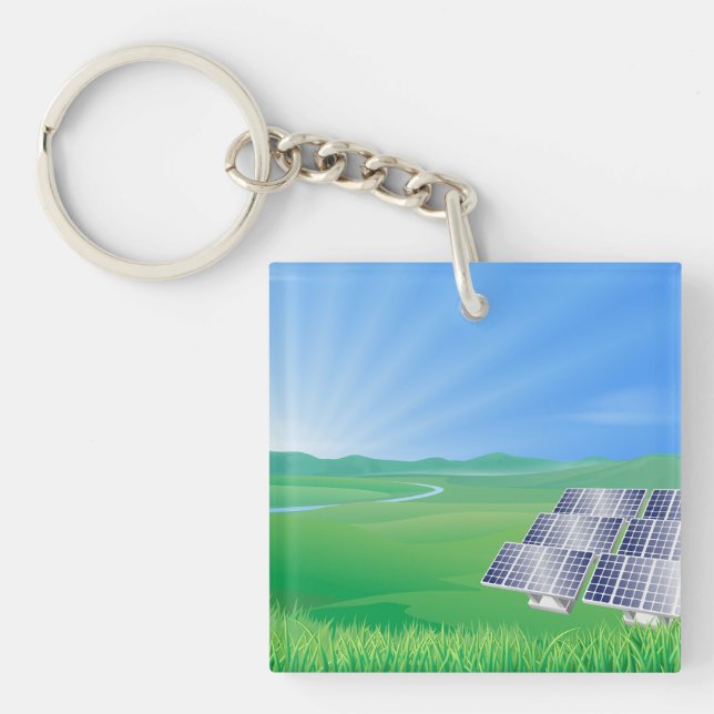 Eco-Friendly Solar Panel Landscape Key Ring (Front)