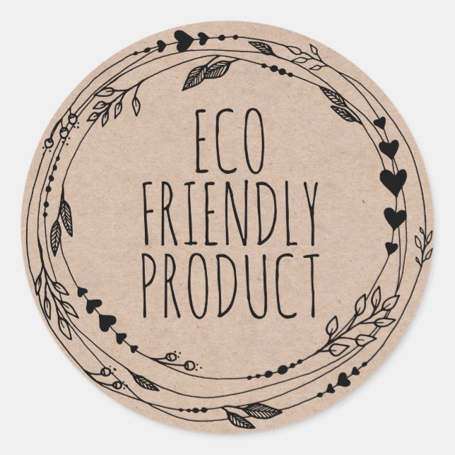 Eco Friendly Zero Waste Leafy Kraft Classic Round Sticker (Front)