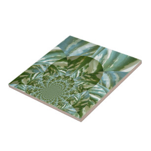 Eco Green Camo Kaleidoscope Art Print Design Ceramic Tile
