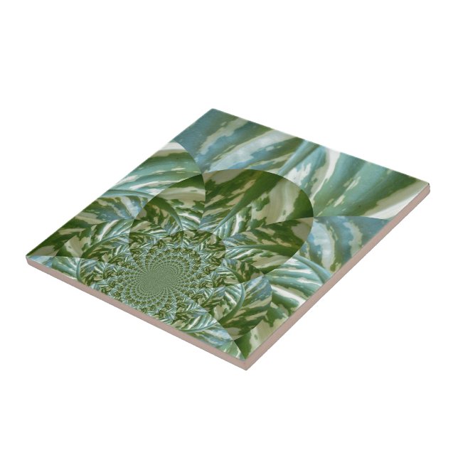 Eco Green Camo Kaleidoscope Art Print Design Ceramic Tile (Side)