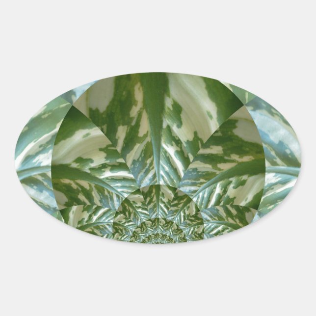 Eco Green Camo Kaleidoscope Art Print Design Oval Sticker (Front)