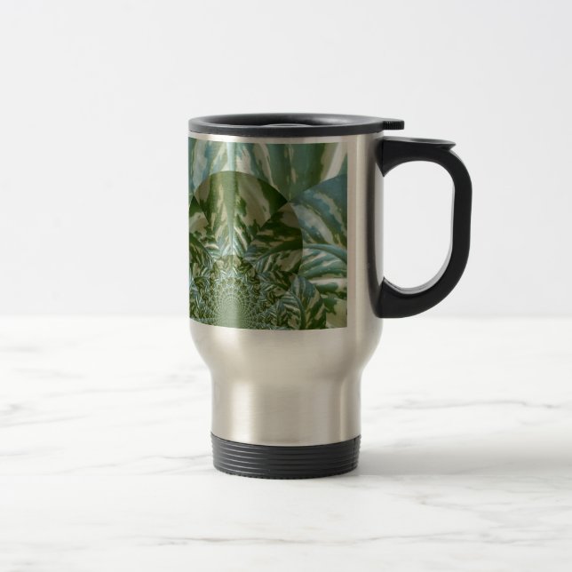 Eco Green Camo Kaleidoscope Art Print Design Travel Mug (Right)